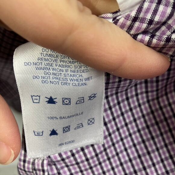 Lands End Womens 18p‎ Pinpoint Oxford 3/4 Sleeve Plaid Purple Classic Preppy - Picture 8 of 13